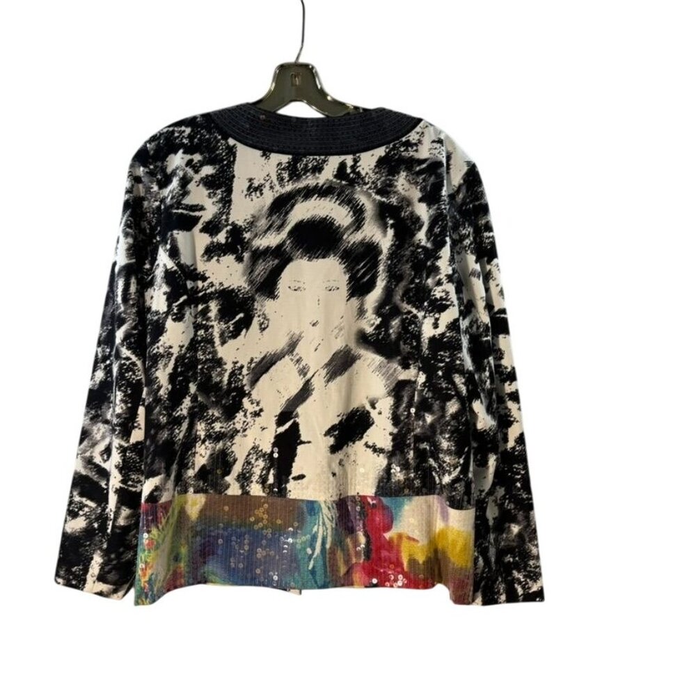 Chicos Multicolor Sequin Collar Abstract Print Jacket Chicos Size 2 - Picture 4 of 9
